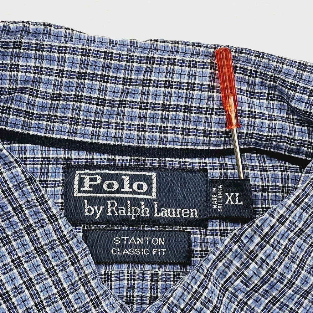 Polo Ralph Lauren Shirt Mens XL Stanton Classic Check Plaid Blue Long Sleeve Ivy